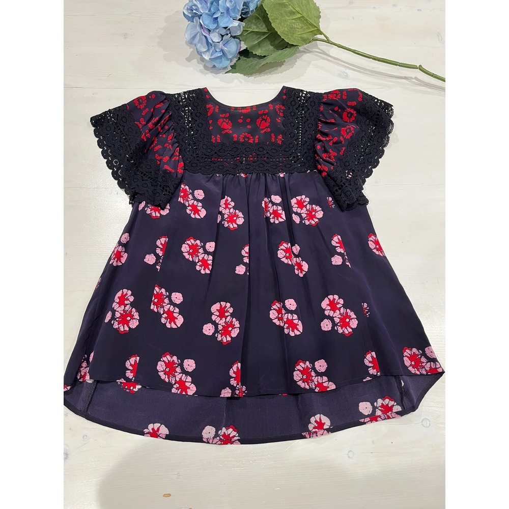 Sea New York Floral Silk top Crochet Trim Size 4 like new‎